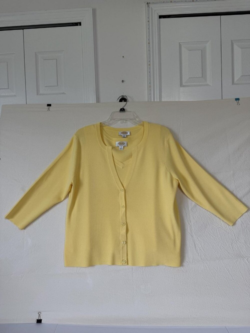 Talbots Petites M Yellow 2 Piece Cardigan Twinset Sweater Set Shell & Cardi Set